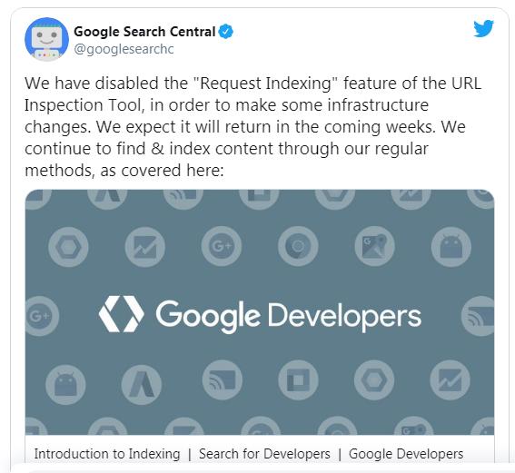 Google временно отключил запросы на Request Indexing